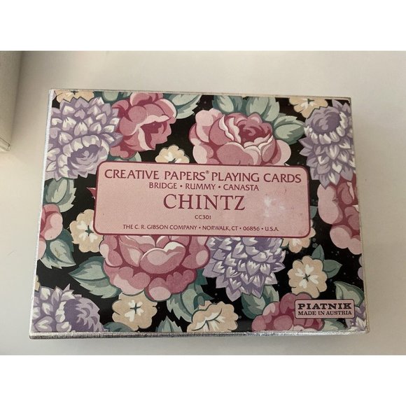 Chintz Creative Papers By Piatnik Austria Rose Bridge Playing Cards in Box 1960s - Picture 1 of 16